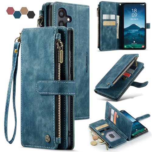 Samsung Galaxy S24 5G Wallet Case with Card Holder Kickstand Magnetic Zipper Pocket Lanyard Strap Wristlet,Leather Flip Case Wallet for Samsung Galaxy S24 5G 6.2 Inch(Blue) - color: Blue, size: S24 5G 6.2 Inch