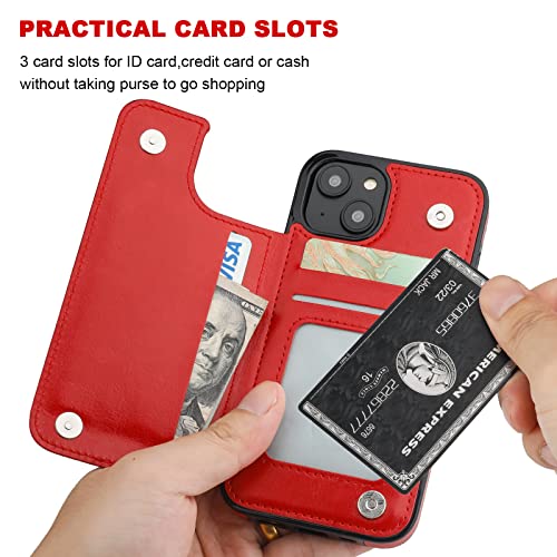 ONETOP for iPhone 14 Wallet Case with Credit Card Holder,Red - color: Red