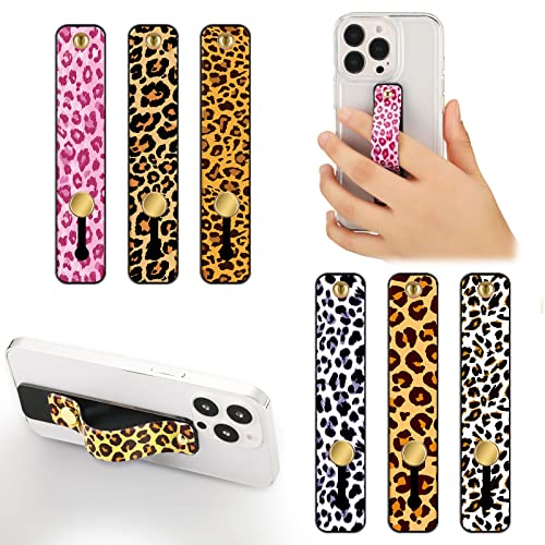 Weewooday 6 Pieces Phone Grip Holder Cell Phone Grip Strap Telescopic Finger Strap Stand Universal Finger Kickstand for Most Smartphones(Leopard Print)