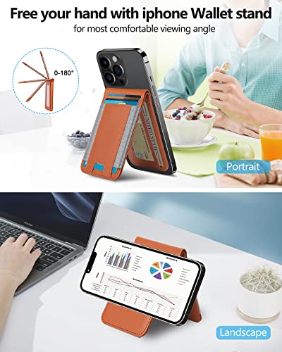 for MagSafe Wallet with Adjustable Stand, 9 Card Holder, Open ID Window - color: Brown
