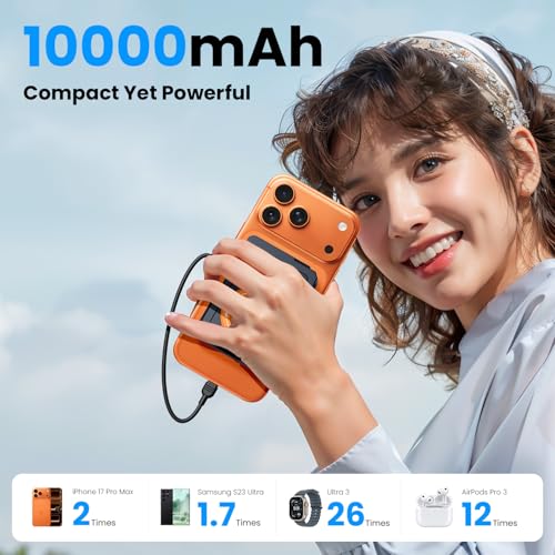 10000mAh for Magsafe Portable Charger Power Bank Built in Cables&Wall Plug - color: Blue orange