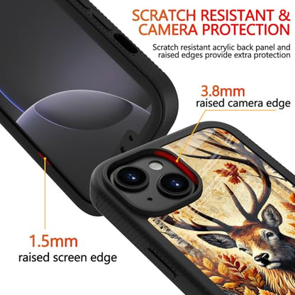 Compatible with iPhone 14 / iPhone 13 Case – Rugged Full-Body Protective Cover for Women Men Dual Layer Shockproof Bumper, Heavy-Duty Phone Case - Deer Fall Maple Leaf 097 - color: Deer Fall Maple Leaf 097