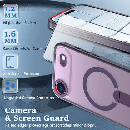 Magnetic for 17 iPhone Air Stand Case with Screen Protector, [Full Camera Protection] (Compatible with MagSafe) Military Grade Drop Protection, Translucent Matte Bumper Cover Case, Purple - color: IP 17 Air Purple