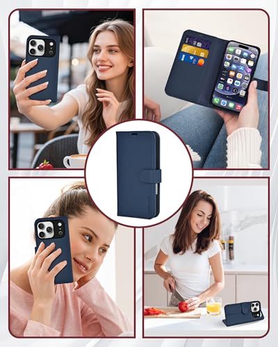 for iPhone 17 Pro Max Wallet Case, Flip Folio Phone Cover with Card Holder, RFID Blocking, Shockproof Protective Case with Kickstand, Magnetic Closure, PU Leather & TPU, Blue - color: Blue