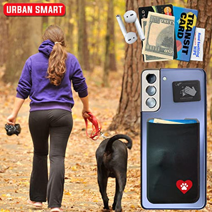 Phone Wallet - Adhesive Card Holder - Cell Phone Pouch - Stick on Lycra Pocket by Gecko - Carry Credit Cards and Cash - color: TWIN - DOG HEART