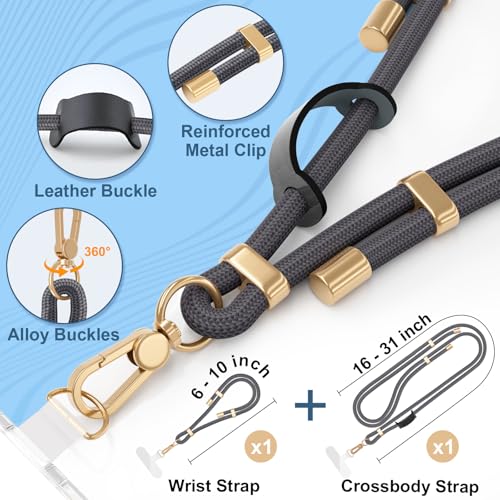 4-IN-1 Phone Lanyard Crossbody & Wrist Strap Kit with 2 Pack Tabs - color: Charcoal