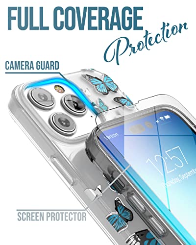 ENCASED Finger Loop Case Designed for iPhone 14 Pro Max Case for Women with Hand Strap (Screen Protector Included) - Blue Butterfly - color: Blue Butterfly