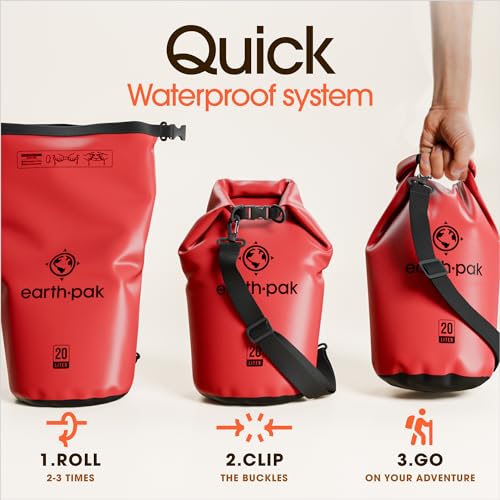 Earth Pak Waterproof Dry Bag - Roll Top Waterproof Backpack Sack Keeps Gear Dry for Kayak with Waterproof Phone Case - color: Red, size: 10L