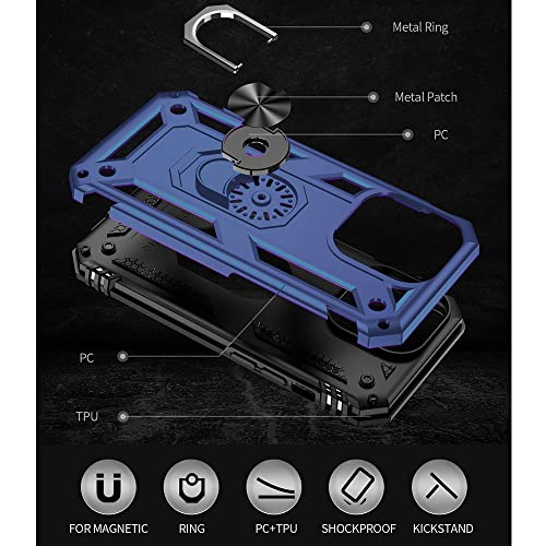 iPhone 14 Pro Case with HD Screen Protector, Military Grade 16ft Drop Tested, Rotatable Kickstand, Blue - color: Blue, size: iphone 14 Pro