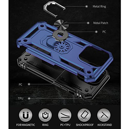iPhone 14 Pro Case with HD Screen Protector, Military Grade 16ft Drop Tested, Rotatable Kickstand, Blue - color: Blue, size: iphone 14 Pro