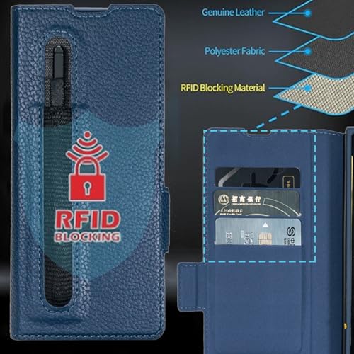 for Samsung Galaxy Z Fold 7 Wallet Case with Card Holder Slots & Compatible with MagSafe, RFID Blocking, Hinge Protection, Magnetic Luxury Leather Slim Wallet Folio Phone Cover (Blue) - color: Blue, size: Z Fold 7