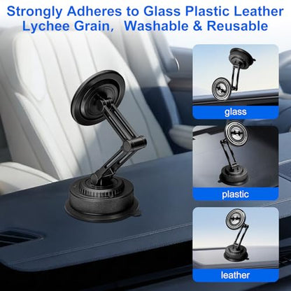 PIEPIE All-Metal Alloy Long Arm Magnetic Suction Cup Car Phone Mount(Black) - color: Black