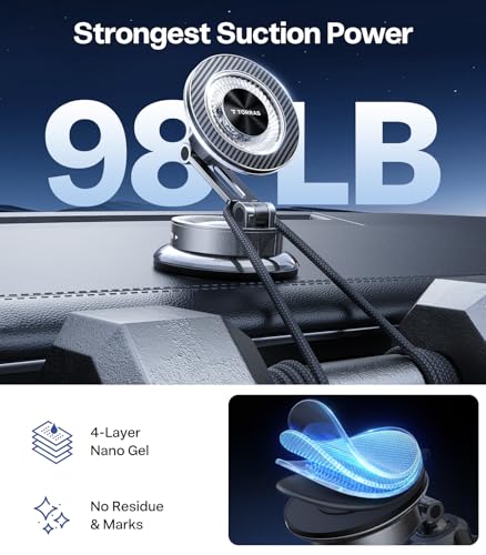 TORRAS 2026 Upgraded Vacuum Car Phone Holder for MagSafe Car Mount [98+ LBS Strongest Suction | 24 N58 Magnets] 360° Adjustable Magnetic Phone Holders for Your Car, for iPhone 18-12 Pro Max Plus Air