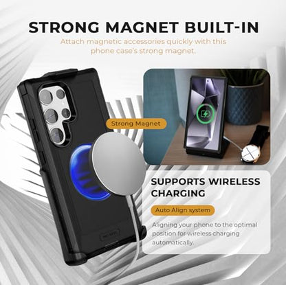 MOTIVE Heavy Duty Case for Samsung Galaxy s24 Ultra, Belt Clip | 6.8" | Bunker Series, Military Grade Multi-Layer Protection, PC/TPU Build, Sealed Port Cover, Compatible with MagSafe Qi2 Charging - size: s24 Ultra