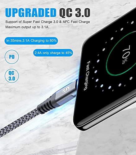 sweguard USB to USB C Cable 3-Pack 6.6ft 6.6ft 3.3ft Fast Charging Braided - color: Grey, size: 6.6ft+6.6ft+3.3ft