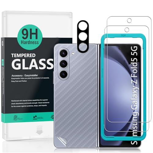 Ibywind 2 Pack Screen Protector for Samsung Galaxy Z Fold 5 5G+1 Pack Camera Len Protector+1 Back Film,9H Tempered Glass,HD Clear,Scratch Resistant,Bubble Free,Easy Install,Fingerprint Compatible - size: Samsung Galaxy Z Fold5 5G 6.2 inches