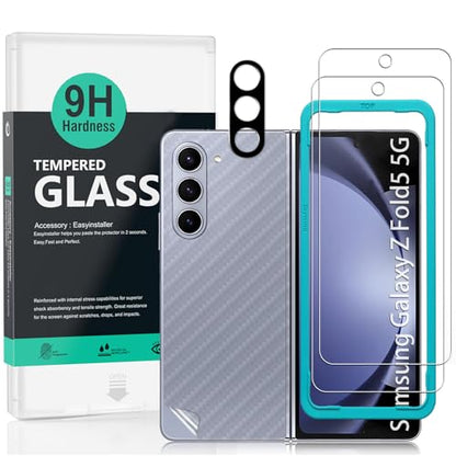 Ibywind 2 Pack Screen Protector for Samsung Galaxy Z Fold 5 5G+1 Pack Camera Len Protector+1 Back Film,9H Tempered Glass,HD Clear,Scratch Resistant,Bubble Free,Easy Install,Fingerprint Compatible - size: Samsung Galaxy Z Fold5 5G 6.2 inches