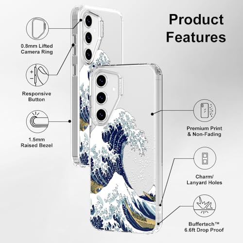 MOSNOVO Case for Samsung Galaxy S24 FE, [Buffertech 6.6ft Military-Grade Drop Protection] [Anti Peel Off Tech] Clear TPU Bumper Phone Case Cover Design - Great Wave - color: Clear - Great Wave, size: Samsung Galaxy S24 FE