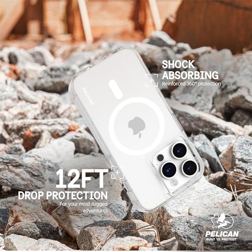 Pelican Ranger Series - iPhone 15 Pro Max Case 6.7" [Compatible with MagSafe] [Anti-Yellow] Magnetic Phone Case with Anti-Scratch Tech [12ft MIL-Grade Drop Protection] Cover for 15 Pro Max - Clear | Rugged Magnetic Phone Case w/12ft Military-Grade Drop Pr