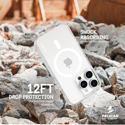 Pelican Ranger Series - iPhone 15 Pro Max Case 6.7" [Compatible with MagSafe] [Anti-Yellow] Magnetic Phone Case with Anti-Scratch Tech [12ft MIL-Grade Drop Protection] Cover for 15 Pro Max - Clear | Rugged Magnetic Phone Case w/12ft Military-Grade Drop Pr