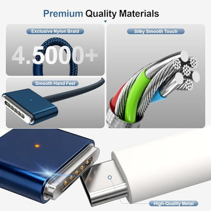 140W USB-C to Magnetic 3 Cable 6.6ft, for MacBook Pro/Air M2-M5, Blue - color: Blue
