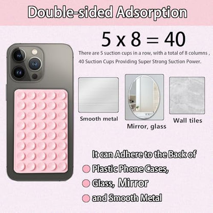 10 Pieces Suction Phone Case Mount, Phone Stand for Mirror Glass, Silicone Double Sided Suction Cup Mirror Phone Stand for Wall Tiles, Mirror, Transparent Shells, Metal Surface (Pink)