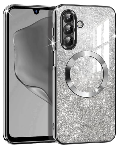 Casetego for Galaxy A17 5G Case,Compatible with MagSafe,Clear Magnetic Glitter Gradient Sparkle Luxury Plated Soft TPU Bumper Full Camera Lens Protector for Samsung Galaxy A17 5G,Black - color: Black, size: Galaxy A17 5G