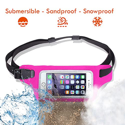 Ultimate Pink Waterproof Running Swimming Belt: Phone & Essentials Holder for Gym, Beach, Kayaking, Ski! Fits iPhone, Samsung - Touchscreen, IPX8 Rated Dry Waist Pouch - Adventure-Ready Performance! - color: Hot Pink