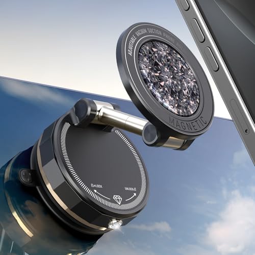 Upgraded Vacuum Magnetic Car Phone Holder for MagSafe[108+LBS Strongest Suction & 3000gf Strongest Magnetic],360° Adjustable Suction Cup Phone Mount for Car,Gym,Mirror,Men Women-Black - color: Black