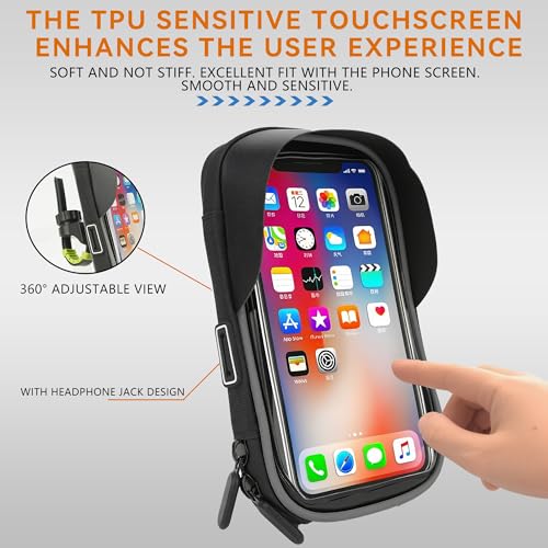 Bike Phone Mount with 360° Rotation, Waterproof Bicycle Phone Holder Bag with Touchscreen & Sun Visor, Handlebar Phone Mount Fits Up to 7" Phones for Cycling