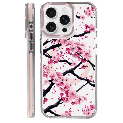 VisEnt Clear Case for iPhone 15 Pro, Magnetic Phone Case, Transparent Slim Cover, Military Grade Protection, Shockproof, Anti-Yellowing, Scratch Resistant, Pink Sakura Floral - color: Pink Sakura Floral, size: Iphone 15 Pro