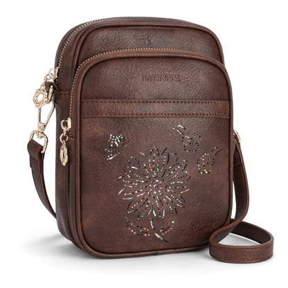 Small Crossbody Bags for Women, RFID Phone Purse with Card Slots, Triple Compartments Lightweight Shoulder Bag - color: 4-coffee
