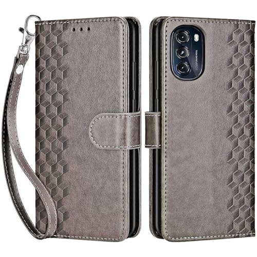 for Motorola Moto G 5G 2022 Wallet case, Gray-Cube | 3 Card Holders, Kickstand, Shockproof TPU Shell, PU Leather, Magnetic Closure, Protective Flip Folio Cover, Women - color: 10