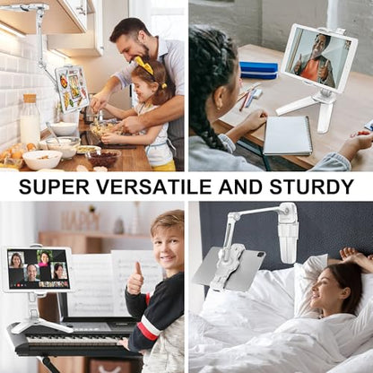 AboveTEK Under Cabinet iPad Mount, 3 in 1 Highflex 360° iPads Wall Mount for Kitchen, Tablet Celling Under Counter Holder, Kitchen Tablet Mount Fits 4.7" to 13.5" iPad, mini, Air, Surface Pro - White - color: white