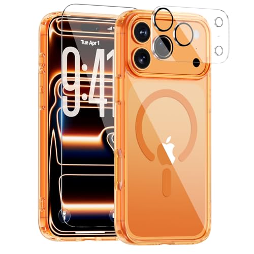 for iPhone 17 Pro Max Case, Compatible with MagSafe, Magnetic Slim Cover, Anti-Yellowing & Shockproof, Full Camera Protection, Includes Screen & Lens Protectors, Clear Orange Protective Case - color: Clear Orange, size: iPhone 17 Pro Max