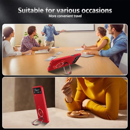 Magnetic Case for Samsung Galaxy Z Flip 4, [Compatible with MagSafe] Military Grade Shockproof Slim fit Samsung Z Flip 4 Phone Case with Magnetic Ring Kickstand, Red - color: Red, size: Samsung Galaxy Z Flip 4