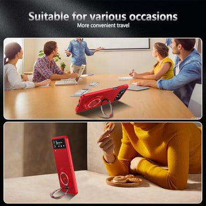 Magnetic Case for Samsung Galaxy Z Flip 4, [Compatible with MagSafe] Military Grade Shockproof Slim fit Samsung Z Flip 4 Phone Case with Magnetic Ring Kickstand, Red - color: Red, size: Samsung Galaxy Z Flip 4