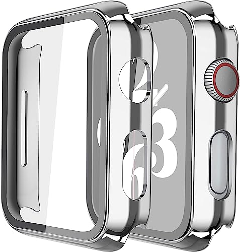 Misxi 2 Pack Hard PC Case with Tempered Glass Screen Protector Compatible with Apple Watch SE 3 SE 2 SE Series 6 Series 5 Series 4 40mm, 1 Sliver + 1 Transparent - color: 1 Silver + 1 Transparent, size: 40mm (Se3/Se2/Se/6/5/4)
