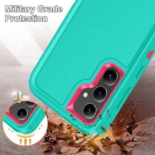 for Samsung Galaxy S23 FE Case with Kickstand Case 3-Layer Military Grade Protective Case Cover Silicone Heavy Duty Rugged Shockproof for Galaxy S23 FE Phone Case (Cyan+Rose Red) - color: Cyan+Rose Red