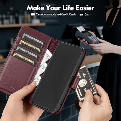 Compatible with Samsung Galaxy S26 Ultra Genuine Leather Case Wallet with Card Holder,Women Men Real Leather Flip RFID Blocking Credit Card Slots Kickstand Protective Phone Cover,Wine Red - color: Wine Red, size: Samsung Galaxy S26 Ultra - 6.9"