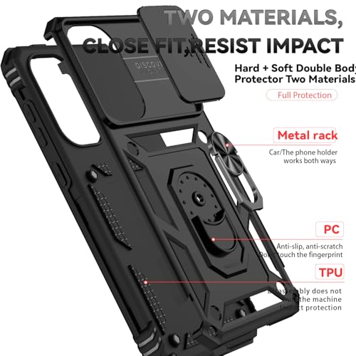for Samsung Galaxy A36 5G Case with Slide Camera Cover HD Screen Protector [Military Grade 16ft. Drop Tested] Magnetic Ring Holder Kickstand Protective Phone Case for Galaxy A36 5G 2025, Black - color: Black w/ Slide Camera 2nd gen. Military Grade