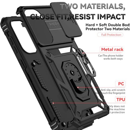 for Samsung Galaxy A36 5G Case with Slide Camera Cover HD Screen Protector [Military Grade 16ft. Drop Tested] Magnetic Ring Holder Kickstand Protective Phone Case for Galaxy A36 5G 2025, Black - color: Black w/ Slide Camera 2nd gen. Military Grade