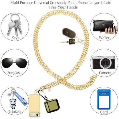 Phone Lanyard Crossbody with Tether Tab, Adjustable Phone Strap, Metal Phone Chain Lanyard, Cellphone Neck Strap for Travel Essentials, Compatible with iPhone, Smartphones, Gold - color: Gold