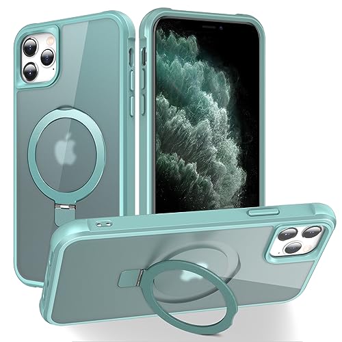 CHAOFEnG Magnetic Compatible with iPhone 11 Pro Max Case with Stand [Military Grade Drop Tested][Compatible with Magnet] Ring Translucent Slim Hard Back Soft Edge, Teal Green - color: Teal Green, size: iPhone 11 Pro Max