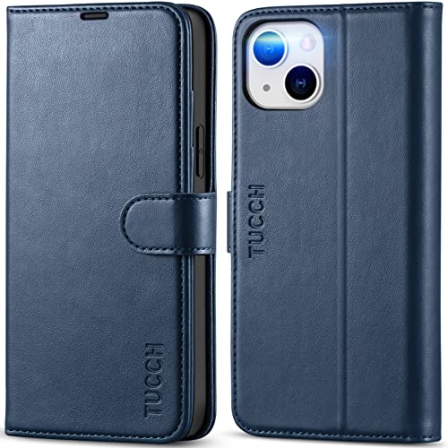 TUCCH Case Wallet for iPhone 14 Plus (6.7"), RFID Blocking Folio, Dark Blue | 4 Card Holders, Kickstand, PU Leather, Magnetic Closure, Shockproof TPU Shell, Protective Flip Cover - color: Dark Blue
