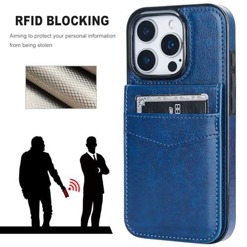 KIHUWEY for iPhone 16 Pro Wallet Case Card Holder for MagSafe, Blue | Wireless Charging, RFID, Flip PU Leather, Magnetic Clasp, Hands-Free Viewing Kickstand, Heavy Duty Protective Cover - color: Magsafe for Blue