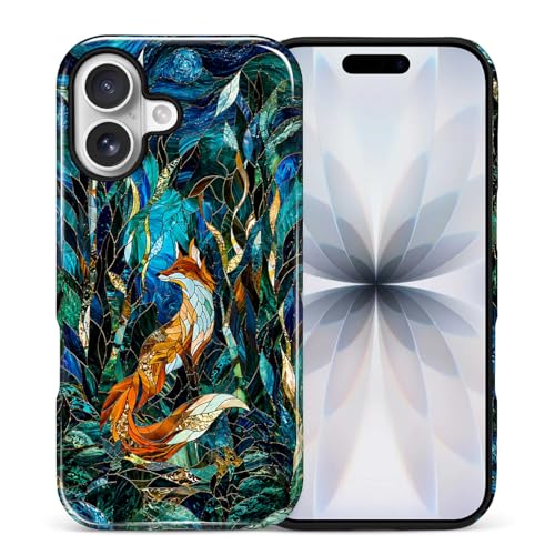 Case Compatible with iPhone 17, Cute Dual Layer Hybrid Phone Cover, Military Grade Drop Protection, Aesthetic Shockproof Phone Case for Women Girls, Woodland Fox Stained Glass - color: Woodland Fox Stained Glass, size: Iphone 17