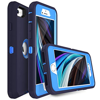 MXX Case Designed for iPhone SE Case 2020 /SE 2022 Heavy Duty Protective Case with Screen Protector [3 Layers] Rugged Rubber Protection Cover & Rotating 360 Degree Belt Clip SE 3rd/2nd Gen (Blue) - color: Blue