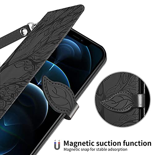 Wallet Case for Apple iPhone 12/12 Pro, PU Leather Flip Folio with Card Holder/Slot, Magnetic Closure, Wrist Strap, Kickstand, Shockproof Cover, Black - color: Black, size: iPhone 12 / iPhone 12 Pro (6.1 inch)