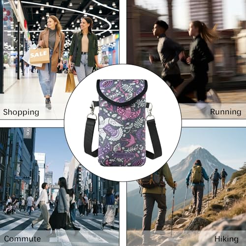Neoprene Phone Sleeve Pouch Case Bag for Men Women w/Crossbody Strap/Neck Lanyard for iPhone 17/16/15/14 Pro Max, Samsung S25，Pixel 10 - color: Mauve Swallow